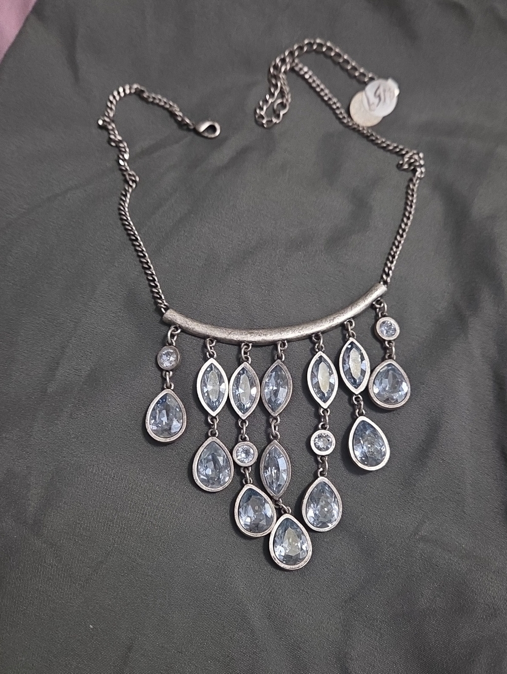 Touchstone Crystal Silver and Clear Crystal Fringe Necklace